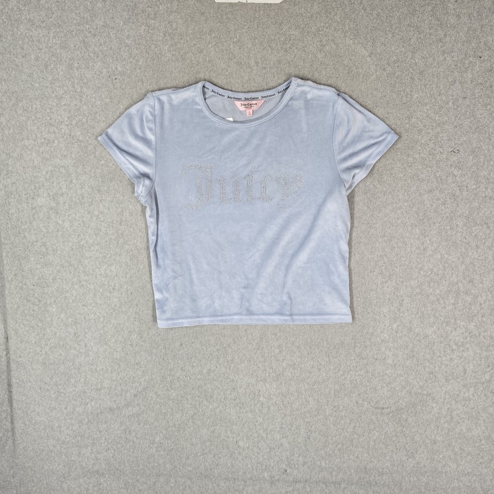 Juicy Couture Women Sleepwear L Light Blue Juicy Spellout Crop Top Rhinestones